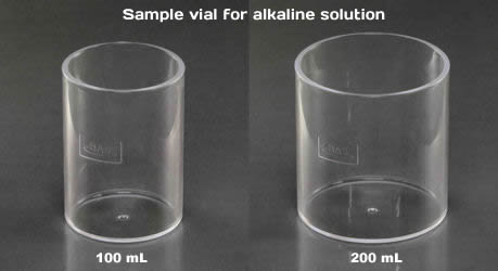 Frasco de amostra para solução alcalina em 100 mL e 200 mL.