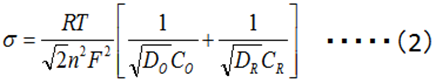 Equation (2) for Warburg coefficient.