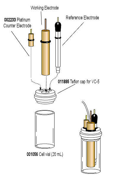 VC-5 Voltammetry cell can be used with 10 mm of the diameter electrode