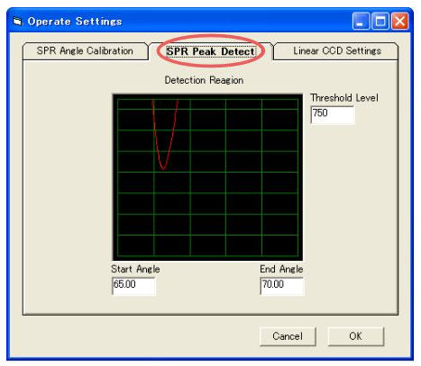 Program settings - SPR peak detect