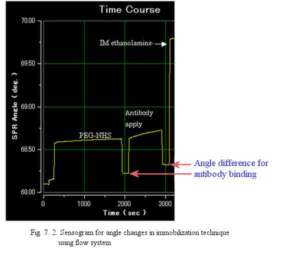 Sensogram for angle changes in immobilization technique using flow system