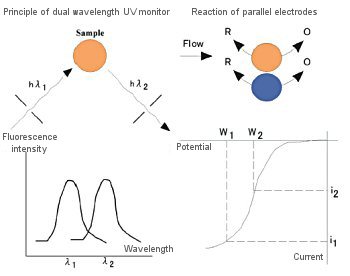 Fig. 3-11 Comparison of the principle of UV monitor and ECD. Fig. 3-11 Comparison of the principle of UV monitor and ECD.