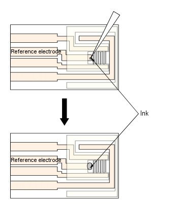 Fig. 3-29 Ag/AgCl Ink is applied to the reference electrode site. Fig. 3-29 Ag/AgCl Ink is applied to the reference electrode site.