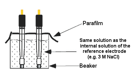 Fig. 4-4-1 Right way to storage the reference electrode. Fig. 4-4-1 Right way to storage the reference electrode.