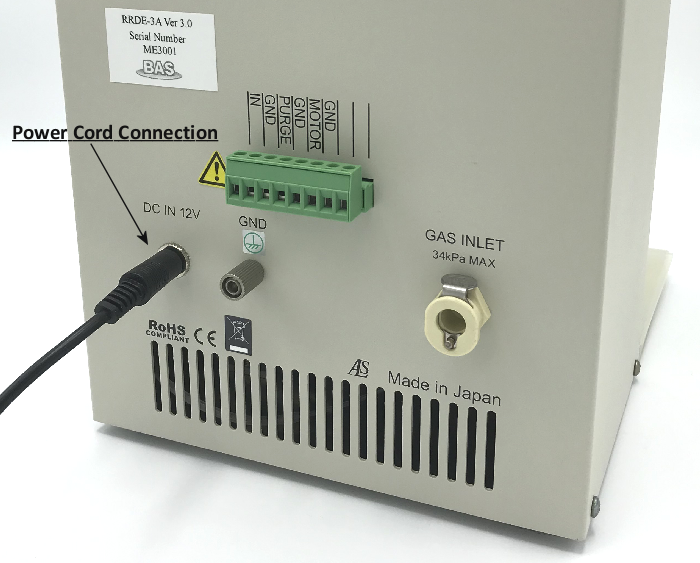 RRDE-3A Power cord connection