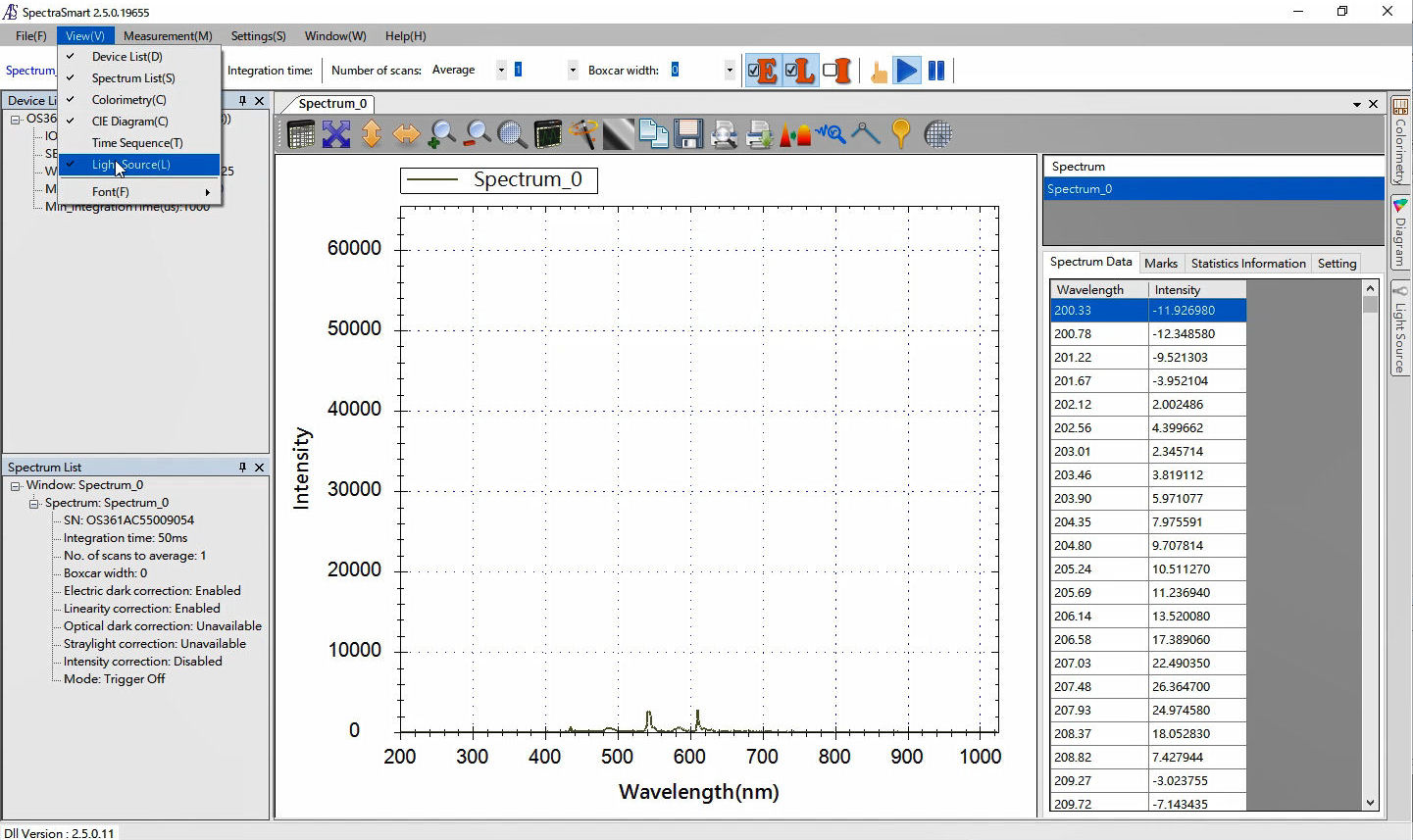 Fig. 11 Starting the set up for light source control by the software.
