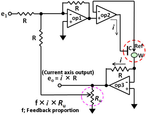 Fig. 3.2 The positive feedback circuit for iR compensation. Fig. 3.2 The positive feedback circuit for iR compensation.